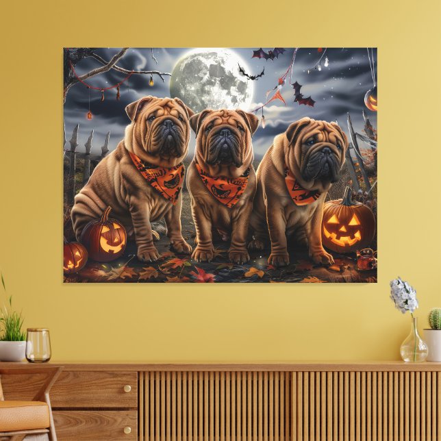 Shar Pei Halloween Spooky Canvas Print (Insitu(LivingRoom))
