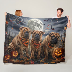 Shar Pei Halloween Spooky Fleece Blanket