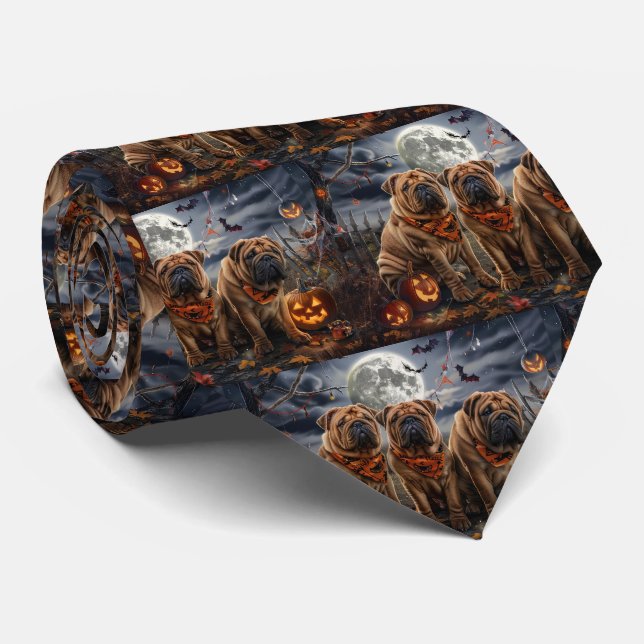 Shar Pei Halloween Spooky Tie (Rolled)