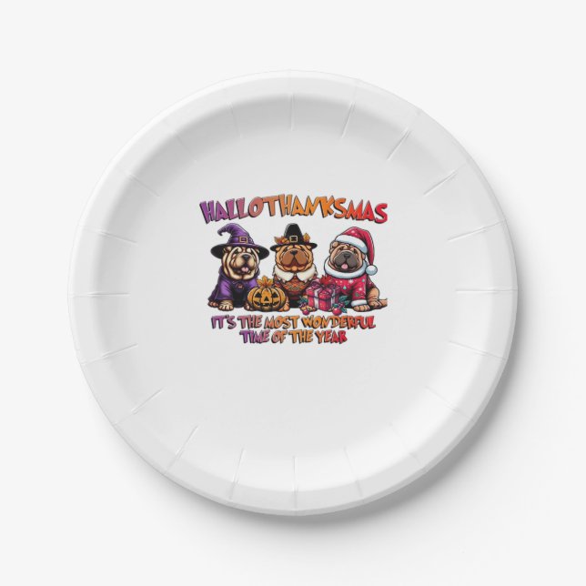 Shar Pei Halloween Thanksgiving Christmas Classic  Paper Plate (Front)