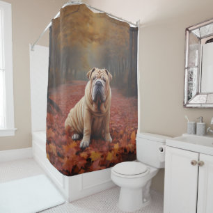 Shar Pei in Autumn Leaves Fall Inspire
