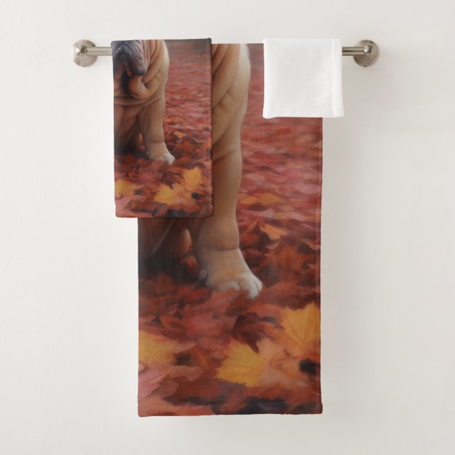 Shar Pei in Autumn Leaves Fall Inspire Bath Towel Set (Insitu)