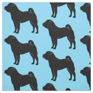 Shar Pei in Silhouette on Blue Fabric