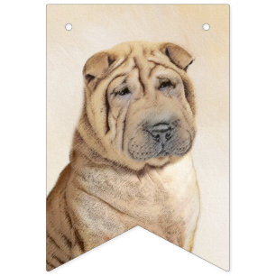 Shar Pei Painting - Cute Original Dog Art Bunting Flags