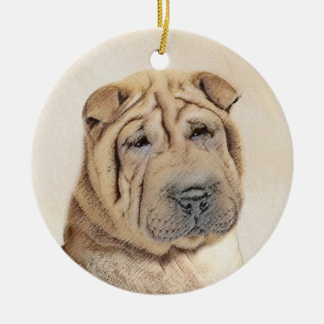 Shar Pei Painting - Cute Original Dog Art Ceramic Ornament (Front)