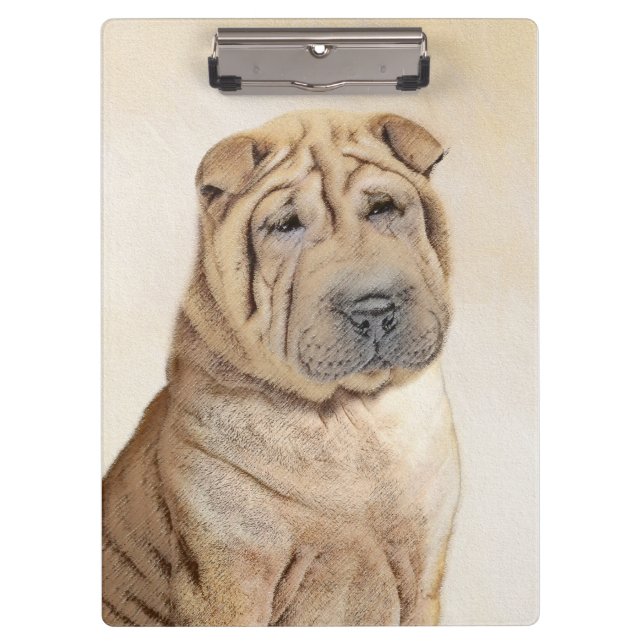 Shar Pei Painting - Cute Original Dog Art Clipboard (Front)