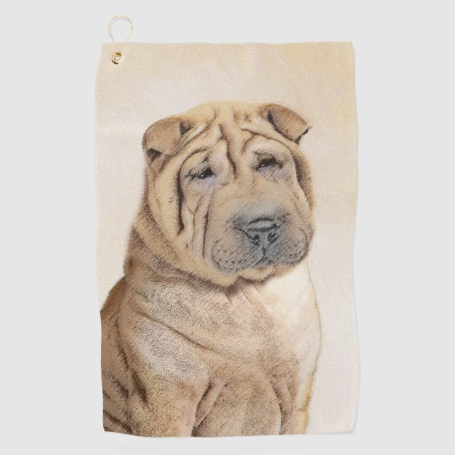 Shar Pei Painting - Cute Original Dog Art Golf Towel (Front)