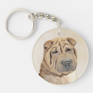 Shar Pei Painting - Cute Original Dog Art Keychain