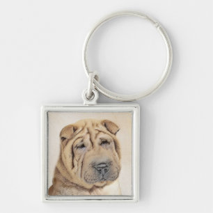 Shar Pei Painting - Cute Original Dog Art Keychain