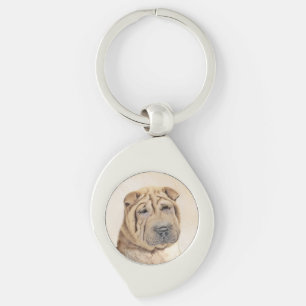 Shar Pei Painting - Cute Original Dog Art Keychain