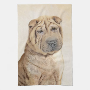 Shar Pei Painting - Cute Original Dog Art Kitchen Towel