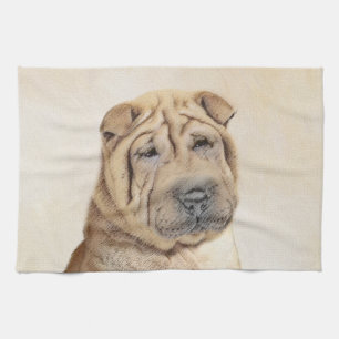 Shar Pei Painting - Cute Original Dog Art Kitchen Towel