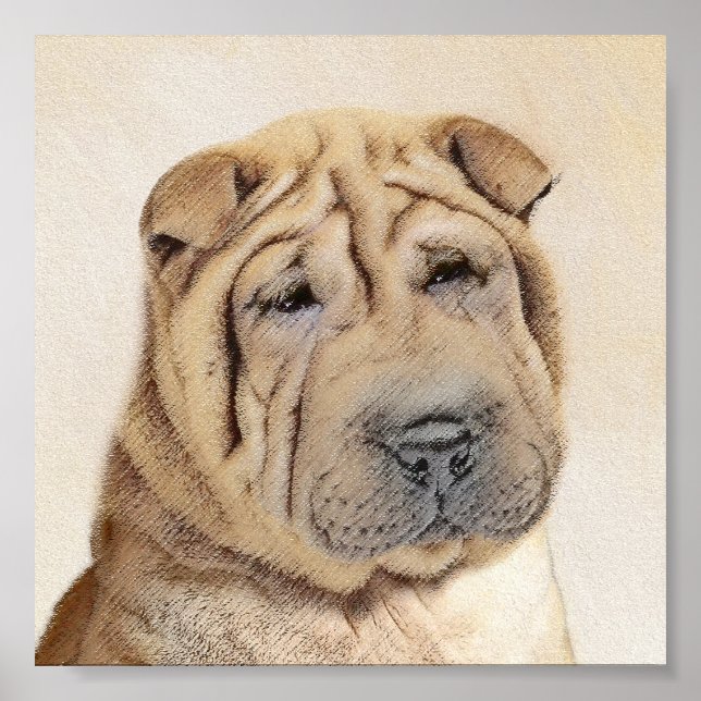 Shar Pei Painting - Cute Original Dog Art Poster (Front)