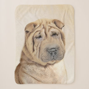 Shar Pei Painting - Cute Original Dog Art Sherpa Blanket