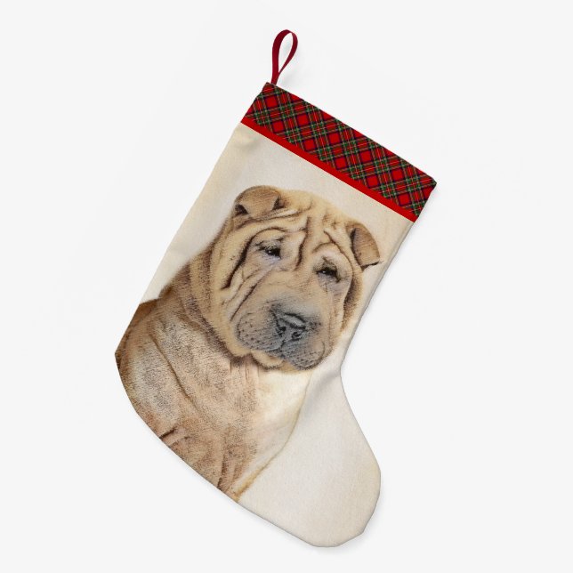 Shar Pei Painting - Cute Original Dog Art Small Christmas Stocking (Front (Hanging))