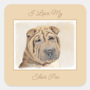Shar Pei Painting - Cute Original Dog Art Square S Sticker