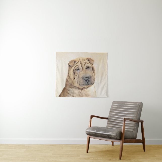 Shar Pei Painting - Cute Original Dog Art Tapestry (In Situ (Horizontal))