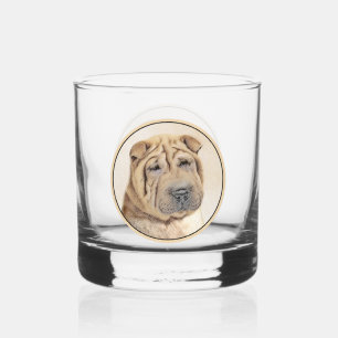 Shar Pei Painting - Cute Original Dog Art Whiskey Glass