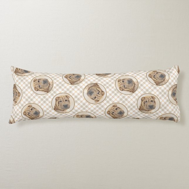 Shar Pei Painting Fawn Wrinkle Original Dog Art Body Pillow (Front)