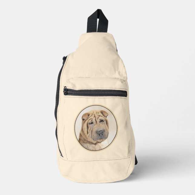 Shar Pei Painting Fawn Wrinkle Original Dog Art Sling Bag (Front)