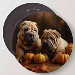 Shar Pei Puppy Autumn Delight Pumpkin 6 Inch Round Button