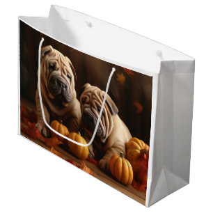 Shar Pei Puppy Autumn Delight Pumpkin Large Gift Bag