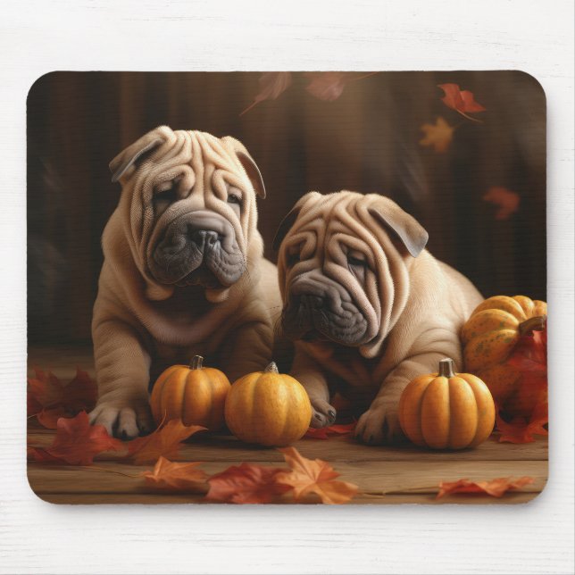 Shar Pei Puppy Autumn Delight Pumpkin Mouse Pad (Front)