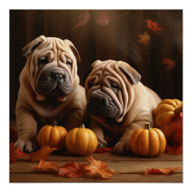 Shar Pei Puppy Autumn Delight Pumpkin Poster (Front)