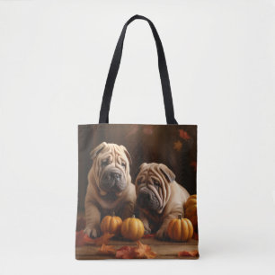 Shar Pei Puppy Autumn Delight Pumpkin Tote Bag