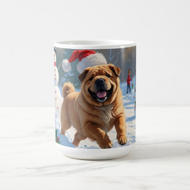Shar Pei Running in Snow with Christmas Hat Coffee Mug (Center)