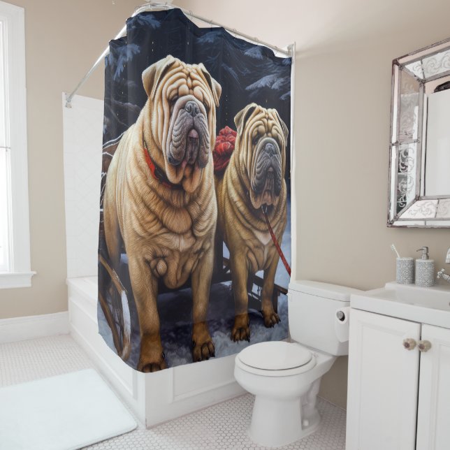 Shar Pei Snowy Sleigh Christmas Decor (In Situ)