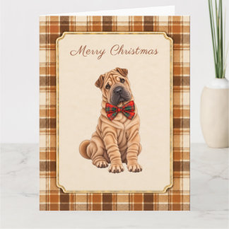 Shar Pei Winter Christmas Tartan Card
