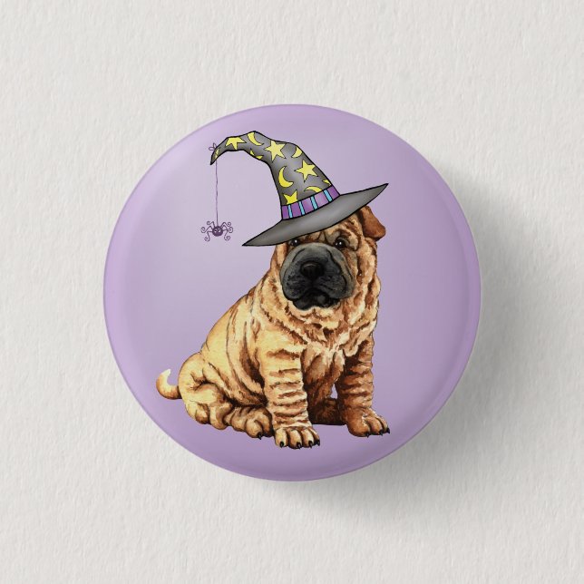 Shar-Pei Witch Pinback Button (Front)