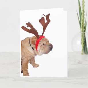 SHAR PEI WITH ANTLERS CHRISTMAS CARD