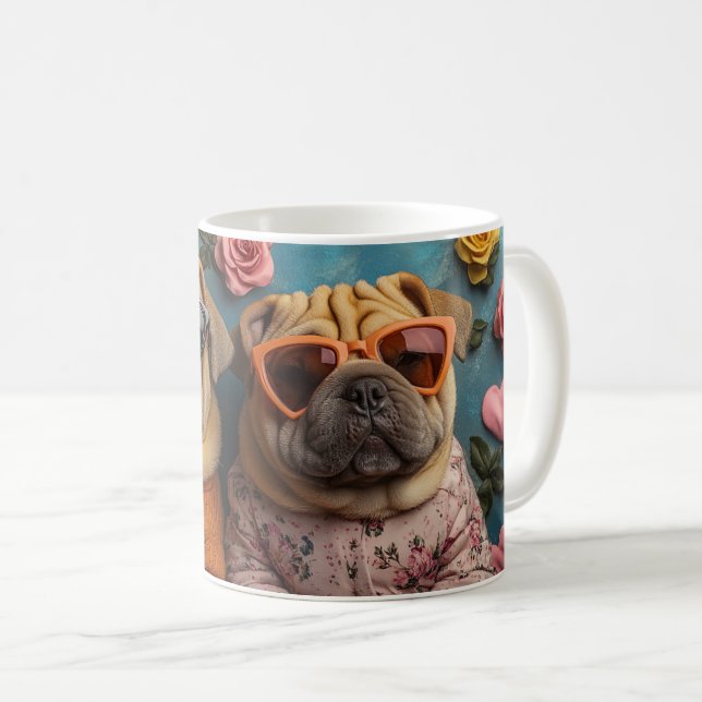 Shar Pei with Heart Roses Valentine's Day Coffee Mug (Front Right)