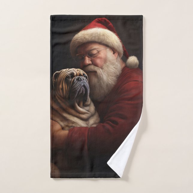 Shar Pei With Santa Claus Festive Christmas  Bath Towel Set (Hand Towel)
