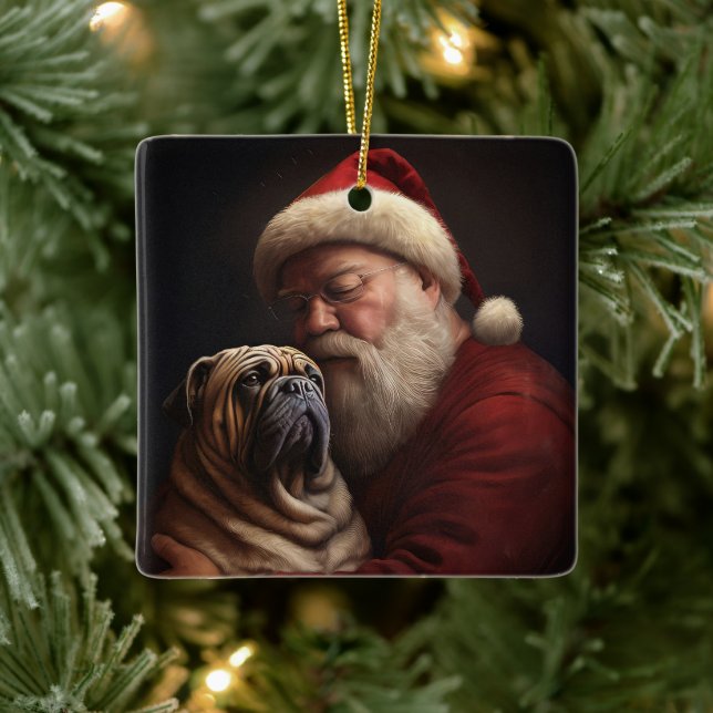 Shar Pei With Santa Claus Festive Christmas  Ceramic Ornament (Tree)