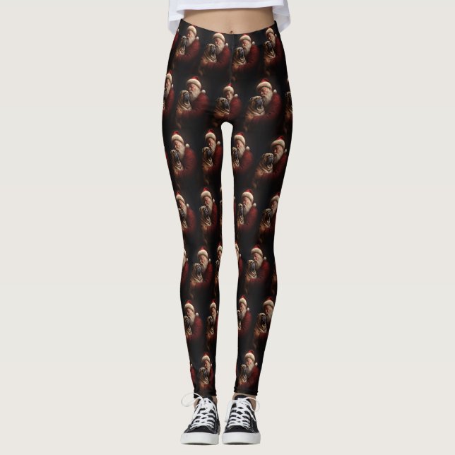 Shar Pei With Santa Claus Festive Christmas  Leggings (Front)