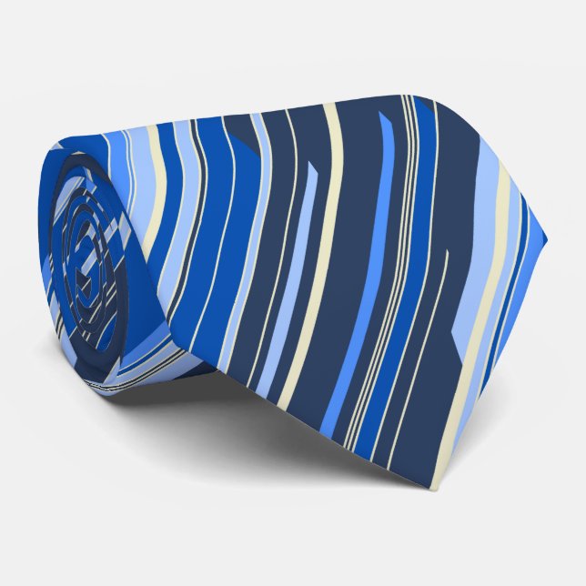 Shards Geometric Diagonal Striped Navy Two-sided Tie (Rolled)