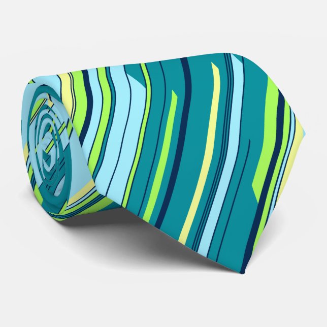 Shards Geometric Diagonal Striped Teal Two-sided Tie (Rolled)