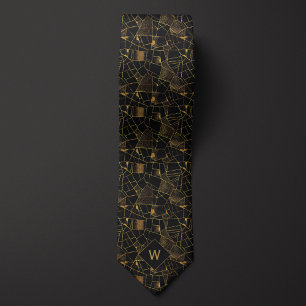 Shards of Gold on Black Abstract Tie