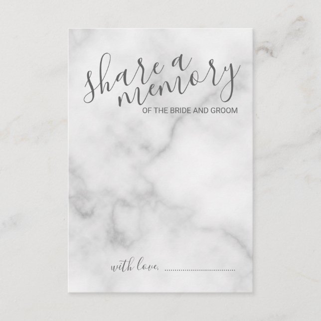 'Share a Memory' Elegant Marble Script Wedding Advice Card (Front)