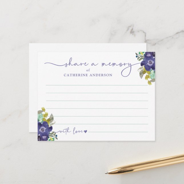Share A Memory Floral Elegant Script Funeral Postcard (Front/Back In Situ)