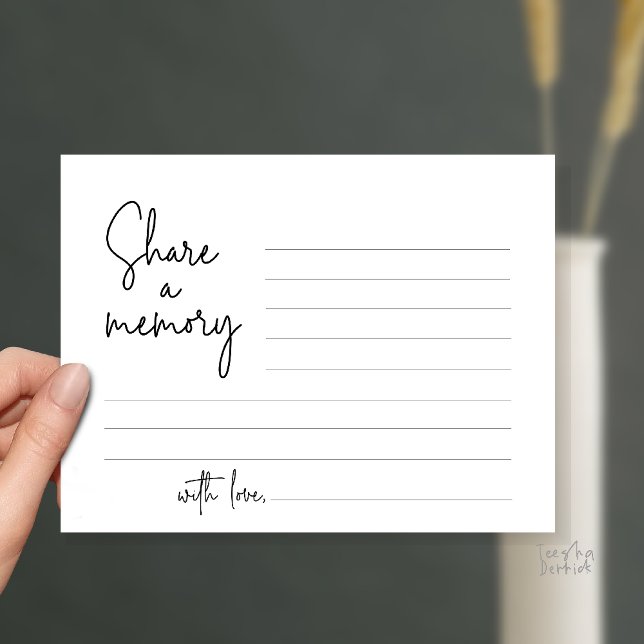 Share a memory Funeral Service Modern Script card (Funeral Service, Share a memory or words to the family card in black and white)