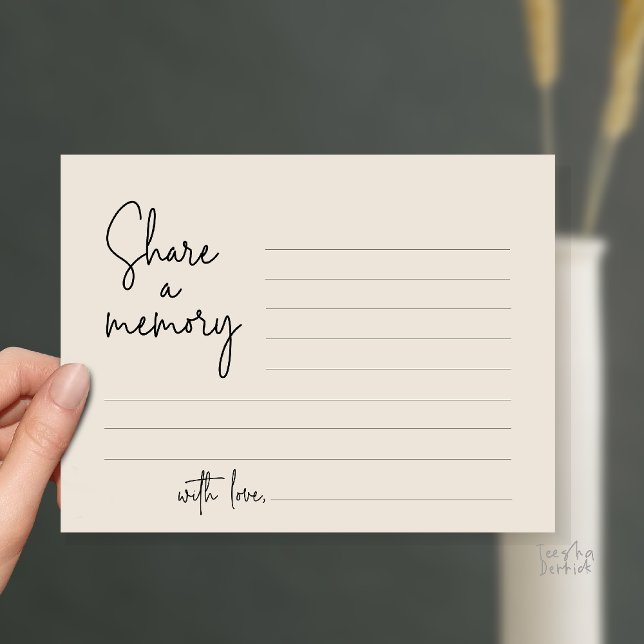 Share a memory Funeral Service Modern Script card (Funeral Service, Share a memory or words to the family card in black and cream)