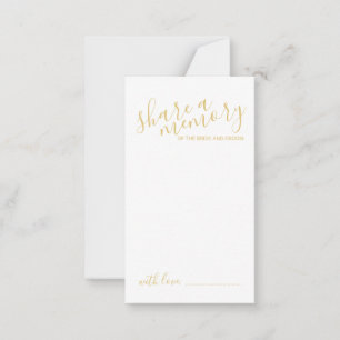 'Share a Memory' Gold Modern Script Wedding Advice Card