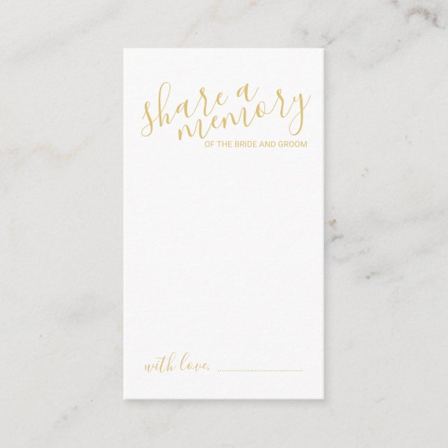 'Share a Memory' Gold Modern Script Wedding Advice Card (Front)