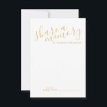 'Share a Memory' Gold Modern Script Wedding Advice Card<br><div class="desc">Add a personal touch to your wedding with a modern script wedding advice and wishes card. This card features title 'share a memory' in gold modern script font style and details in gold modern sans serif font style on white background. Please Note: The foil details are simulated in the artwork....</div>