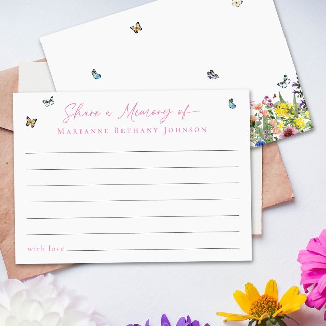 Share a Memory Modern Floral Celebration of Life Enclosure Card (Creator Uploaded)