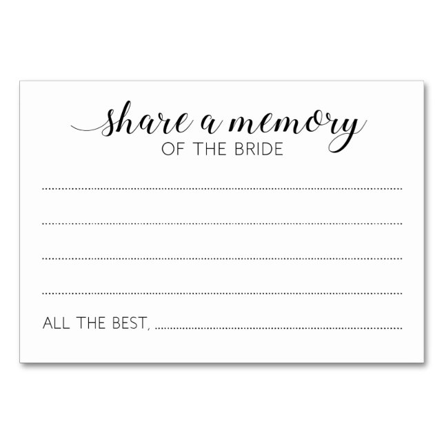 Share A Memory of the Bride Guest Book Cards (Front)